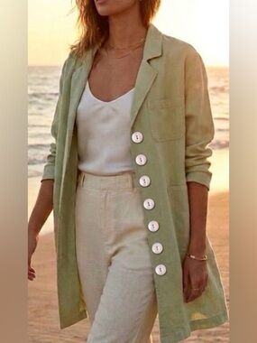 Linen!button down cardigan with packets SzM-10